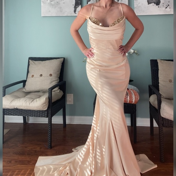 Jadore Dresses & Skirts - NWT sleek champagne evening gown or formal dress sz 16 Jadore Australia